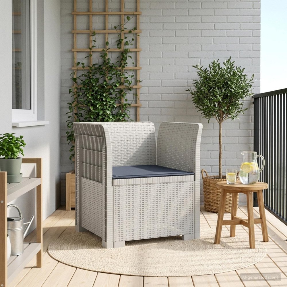 vidaXL 1-sits fåtölj med kudde i rottlook PP Vit