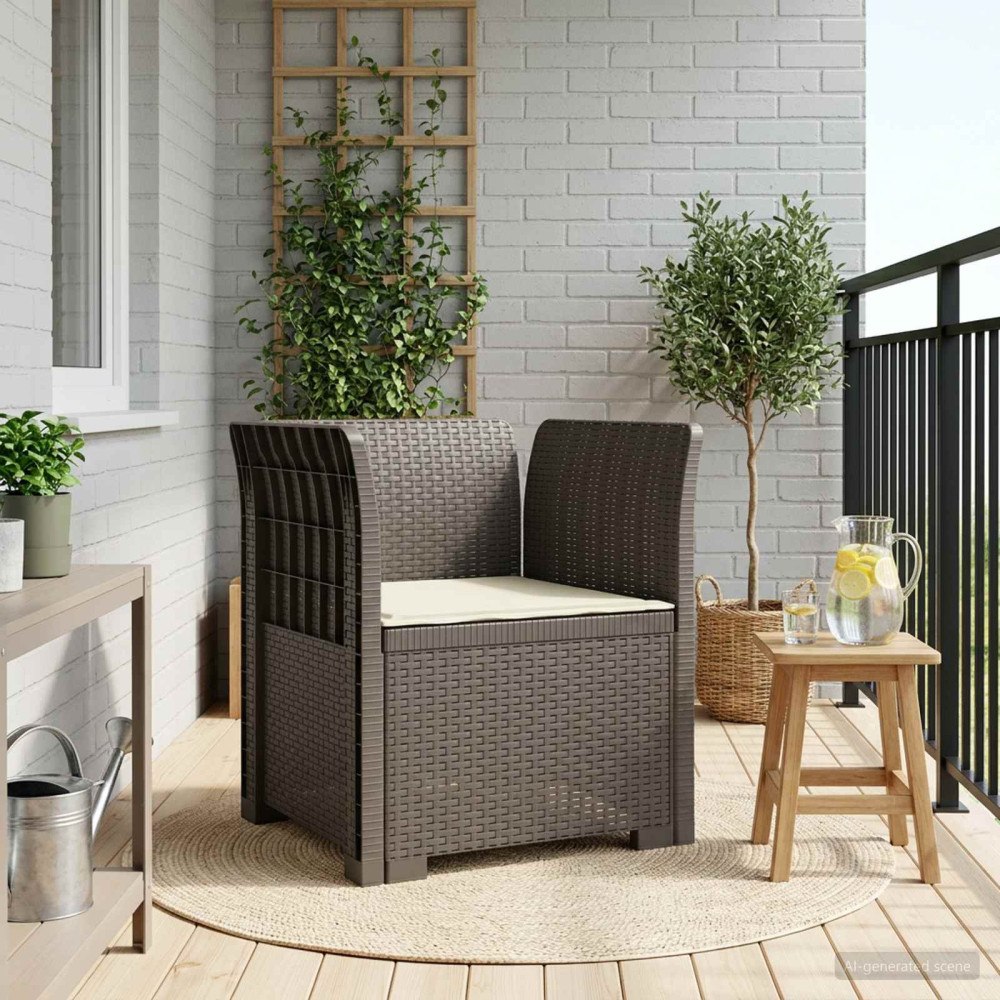 vidaXL 1-sits fåtölj med kudde i rottlook PP Ljusgrå