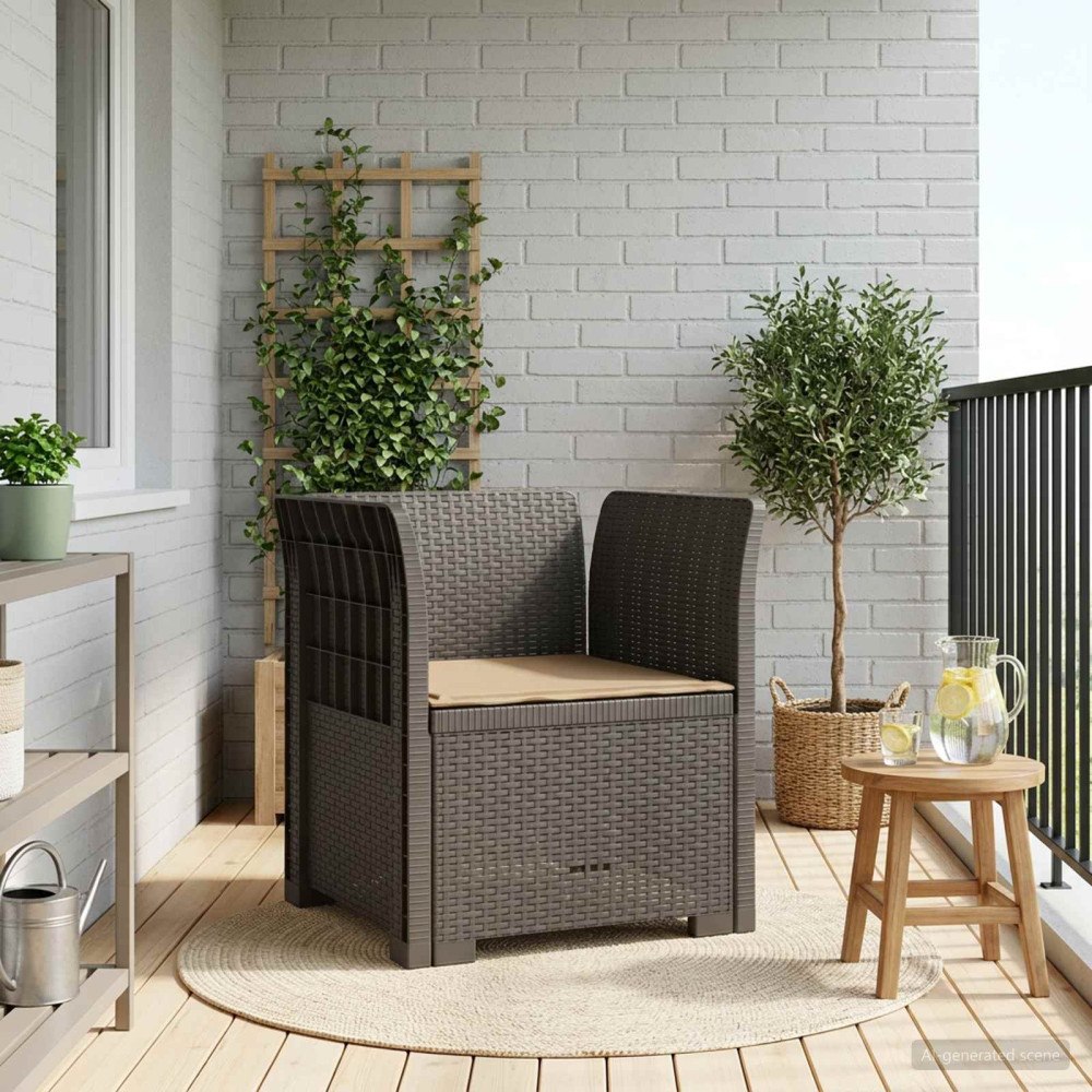 vidaXL 1-sits fåtölj med kudde i rottlook PP Ljusgrå