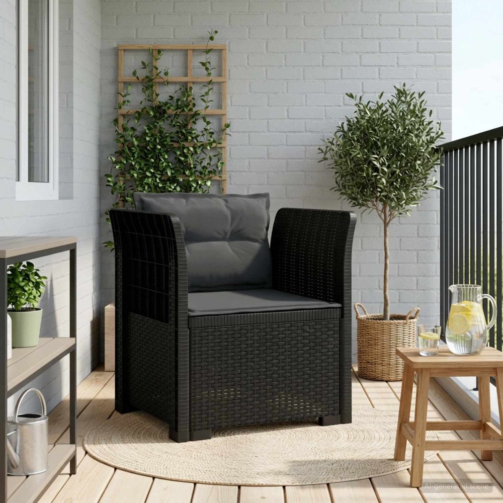 vidaXL 1-sits fåtölj med kuddar i rottlook PP Antracit