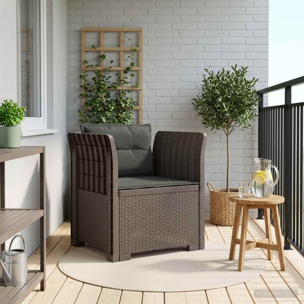 vidaXL 1-sits fåtölj med kuddar i rottlook PP Ljusgrå