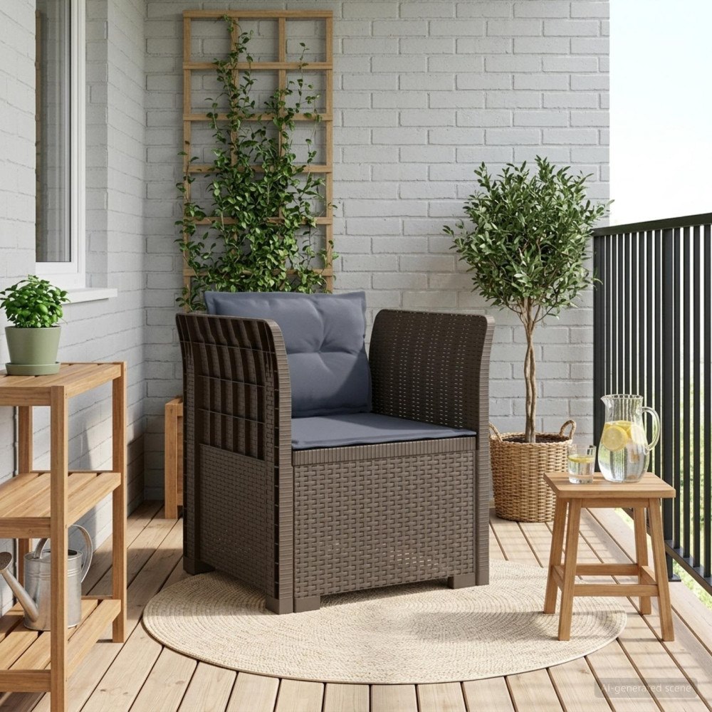 vidaXL 1-sits fåtölj med kuddar i rottlook PP Ljusgrå