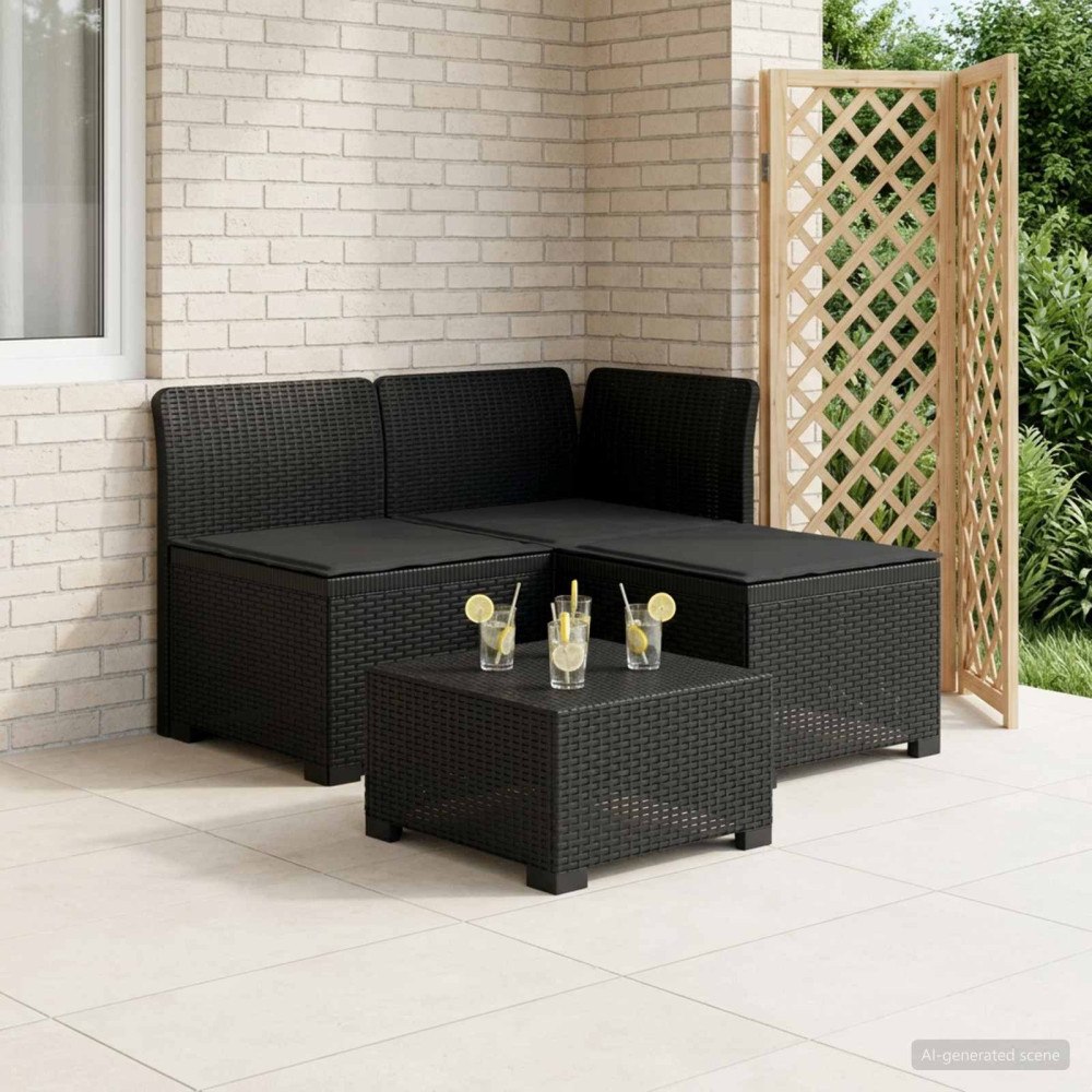 vidaXL 3-sits trädgårdsoffa med kuddar Rattan-look PP Antracit