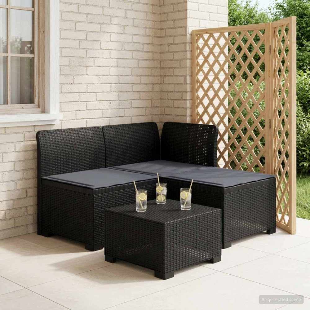 vidaXL 3-sits trädgårdsoffa med kuddar Rattan-look PP Antracit