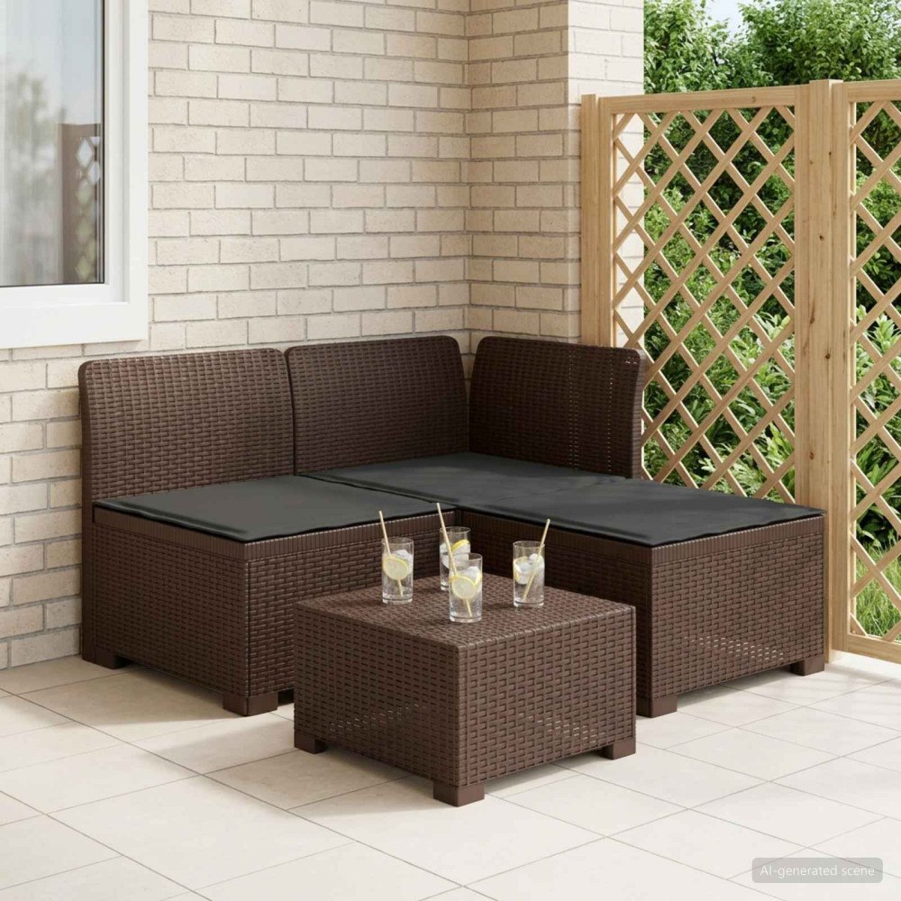 vidaXL 3-sits trädgårdsoffa med kuddar Rattan-look PP Brun