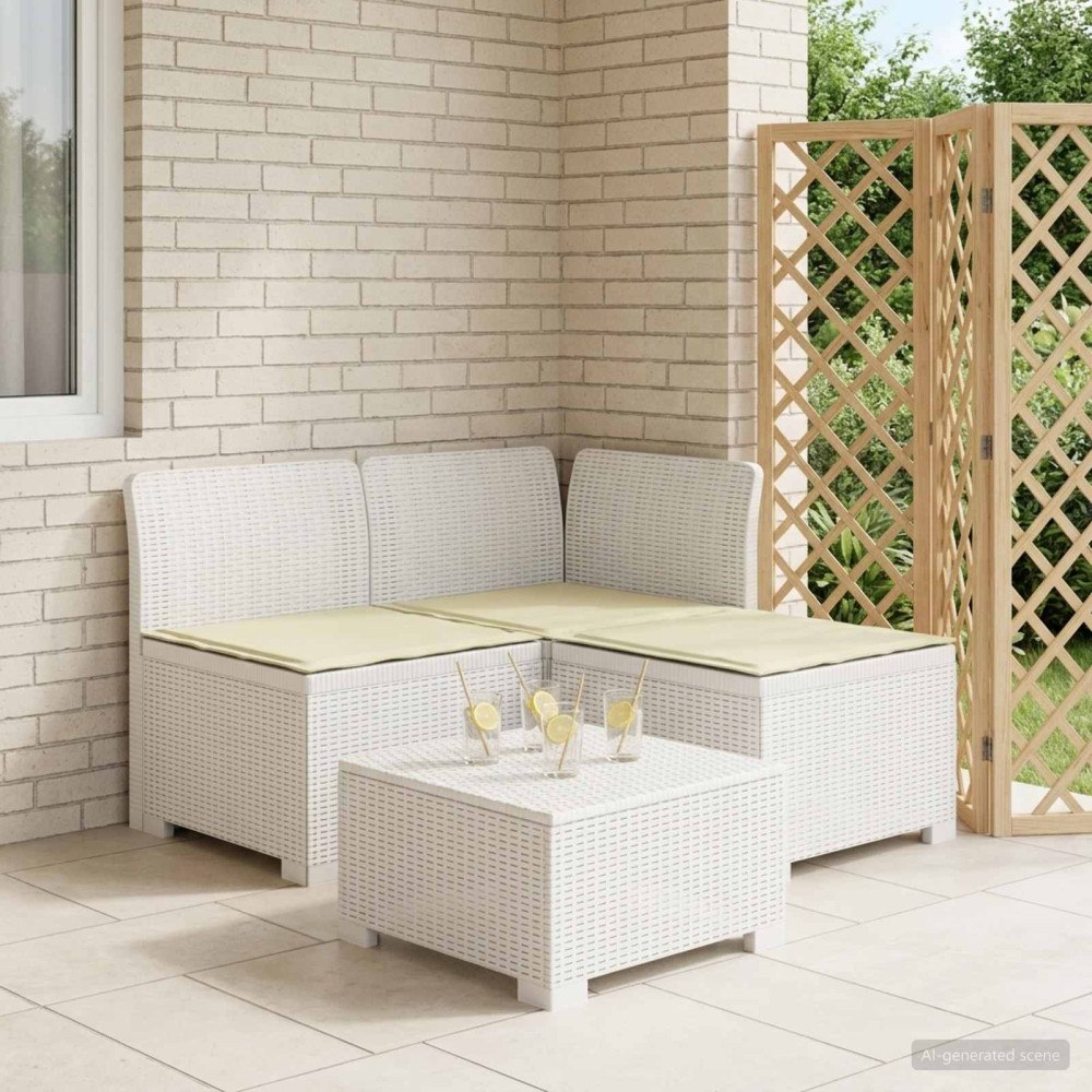 vidaXL 3-sits trädgårdsoffa med kuddar Rattan-look PP Vit