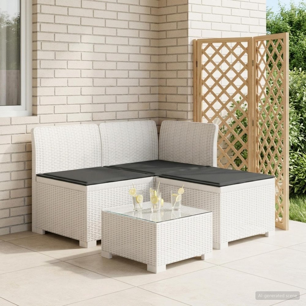 vidaXL 3-sits trädgårdsoffa med kuddar Rattan-look PP Vit