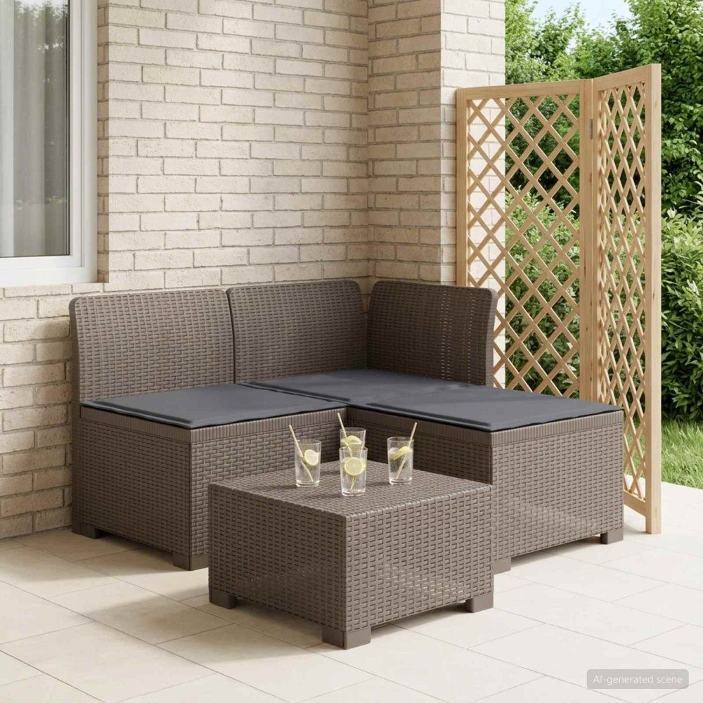 vidaXL 3-sits trädgårdsoffa med kuddar Rattan-look PP Ljusgrå