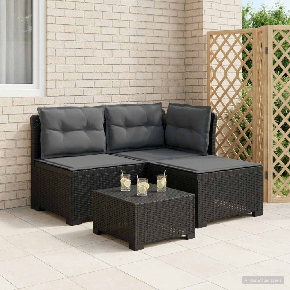 vidaXL 3-sits trädgårdsoffa med kuddar Rattan-look PP Antracit