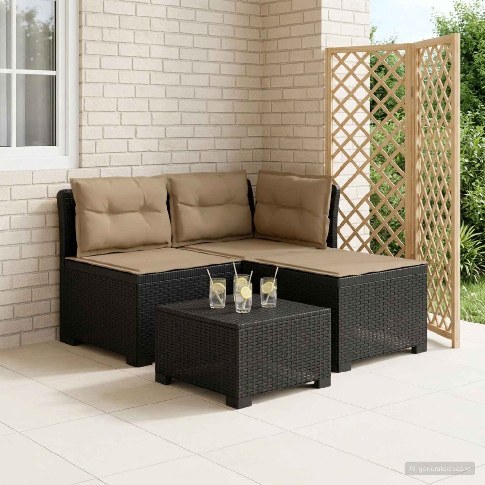 vidaXL 3-sits trädgårdsoffa med kuddar Rattan-look PP Antracit