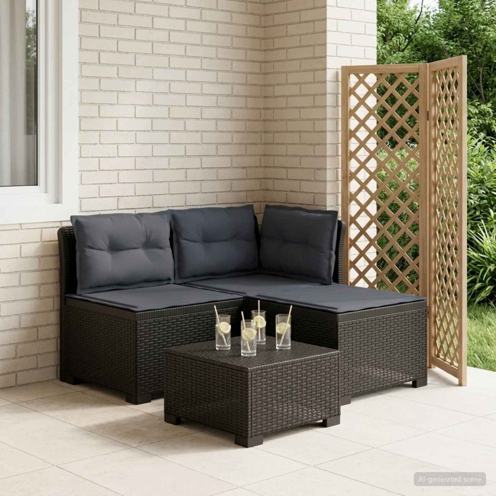 vidaXL 3-sits trädgårdsoffa med kuddar Rattan-look PP Antracit