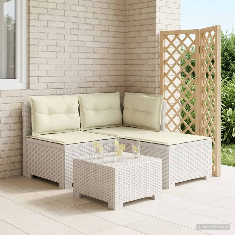 vidaXL 3-sits trädgårdsoffa med kuddar Rattan-look PP Vit