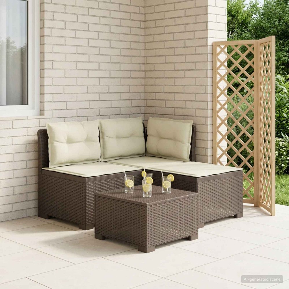 vidaXL 3-sits trädgårdsoffa med kuddar Rattan-look PP Ljusgrå
