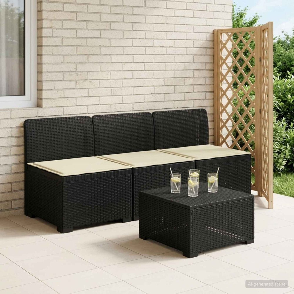 vidaXL 3-sits trädgårdsoffa med kuddar Rattan-look PP Antracit