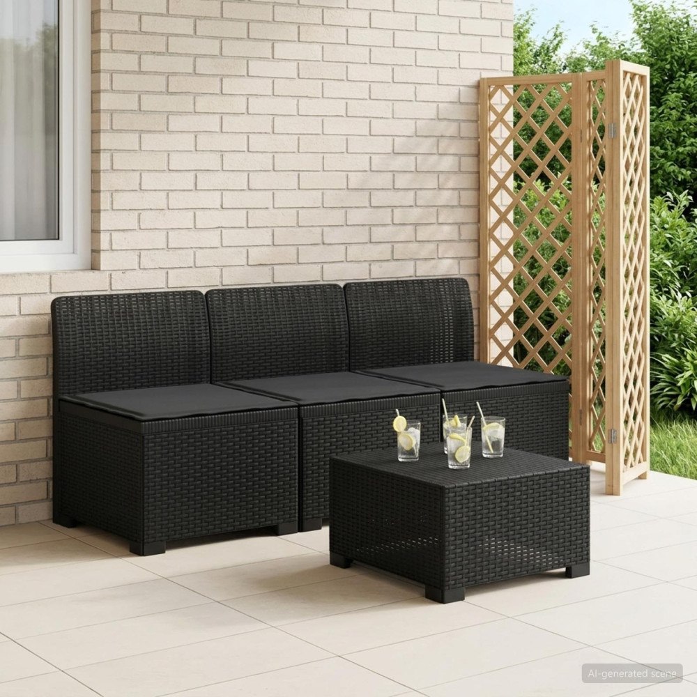 vidaXL 3-sits trädgårdsoffa med kuddar Rattan-look PP Antracit