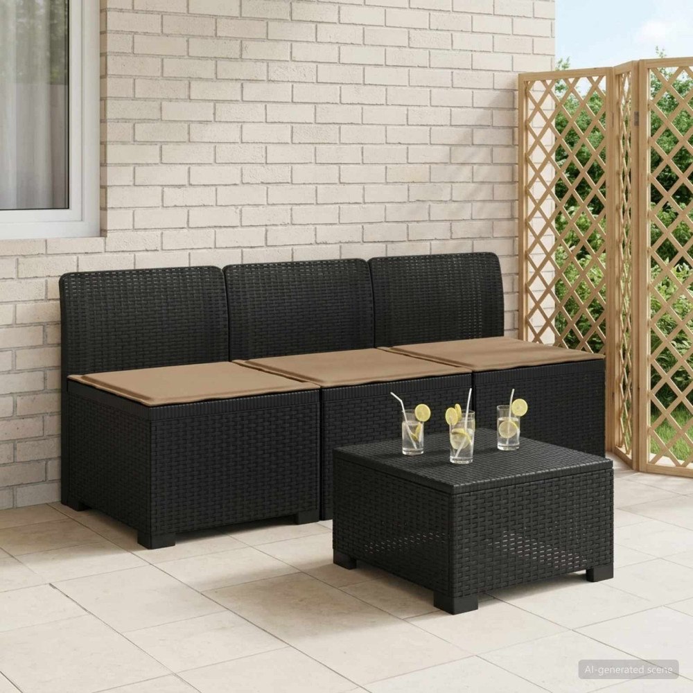 vidaXL 3-sits trädgårdsoffa med kuddar Rattan-look PP Antracit