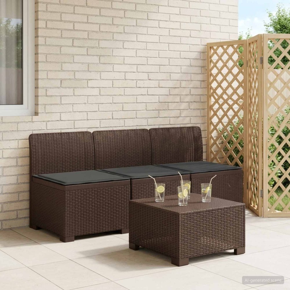 vidaXL 3-sits trädgårdsoffa med kuddar Rattan-look PP Brun