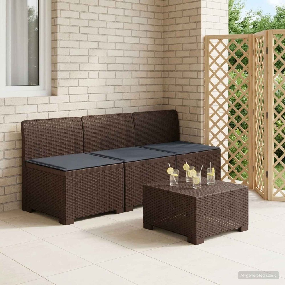 vidaXL 3-sits trädgårdsoffa med kuddar Rattan-look PP Brun