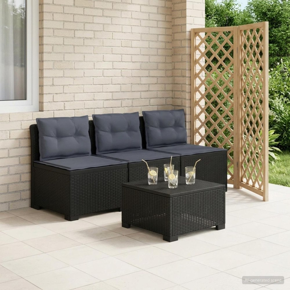 vidaXL 3-sits trädgårdsoffa med kuddar Rattan-look PP Antracit