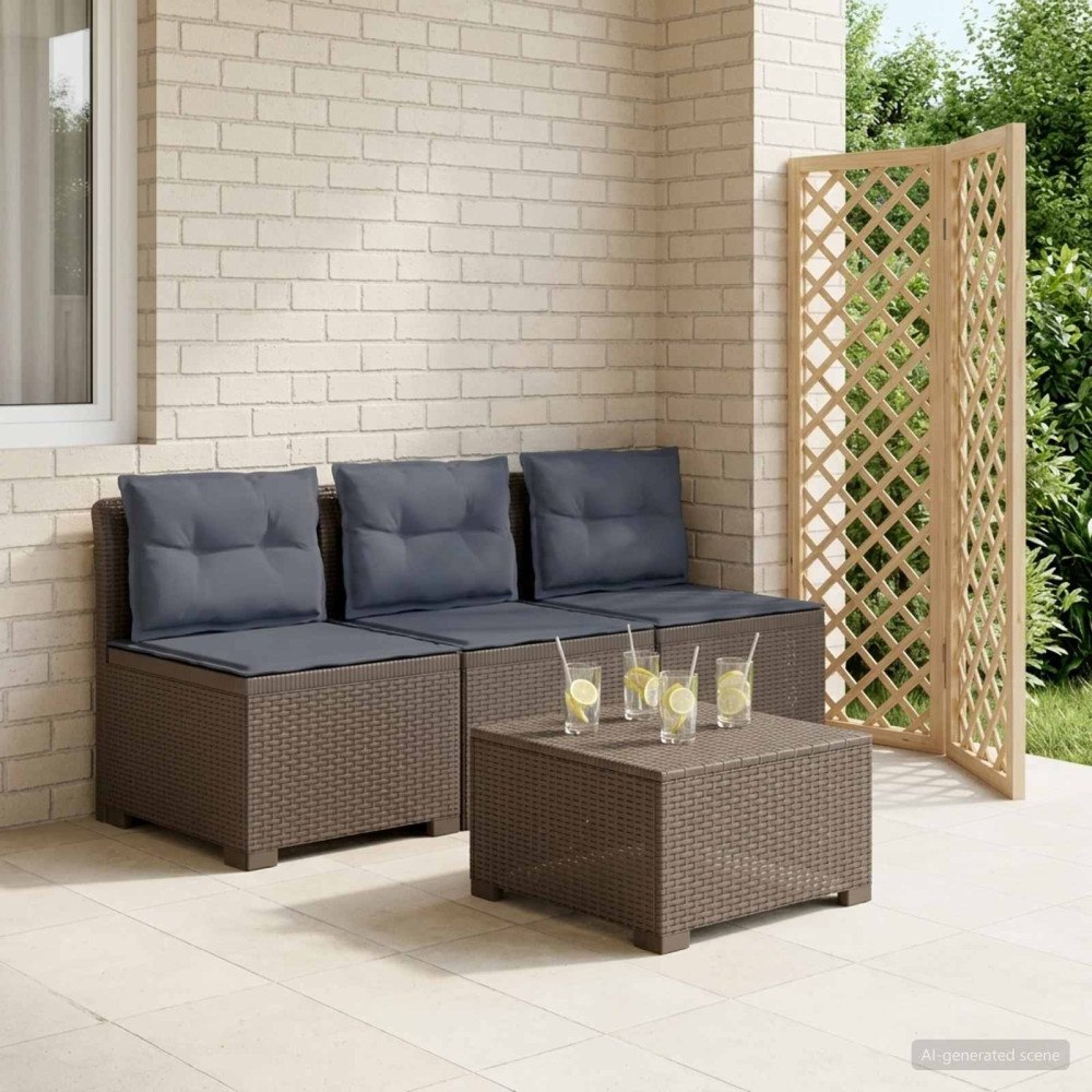 vidaXL 3-sits trädgårdsoffa med kuddar Rattan-look PP Ljusgrå
