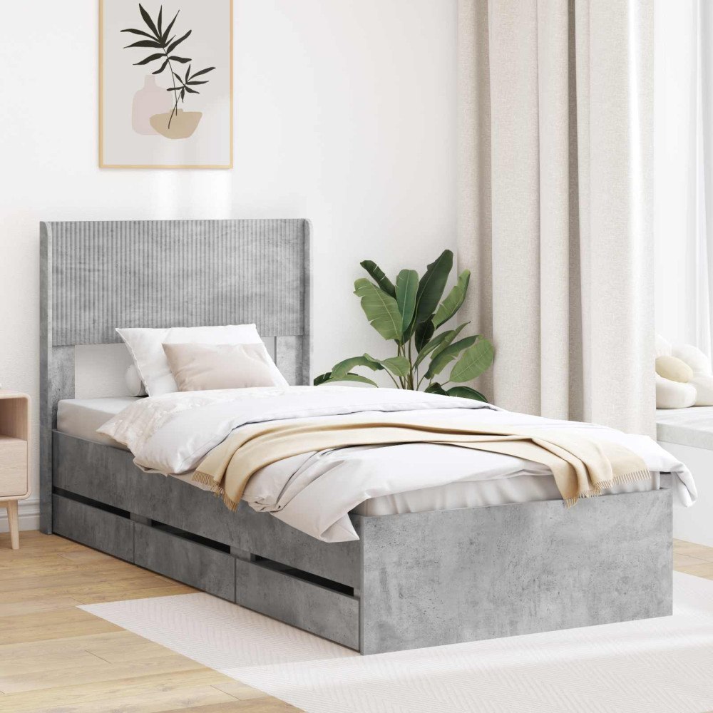 vidaXL Sängram med förvaring och huvudgavel Betonggrå 75 x 190 cm