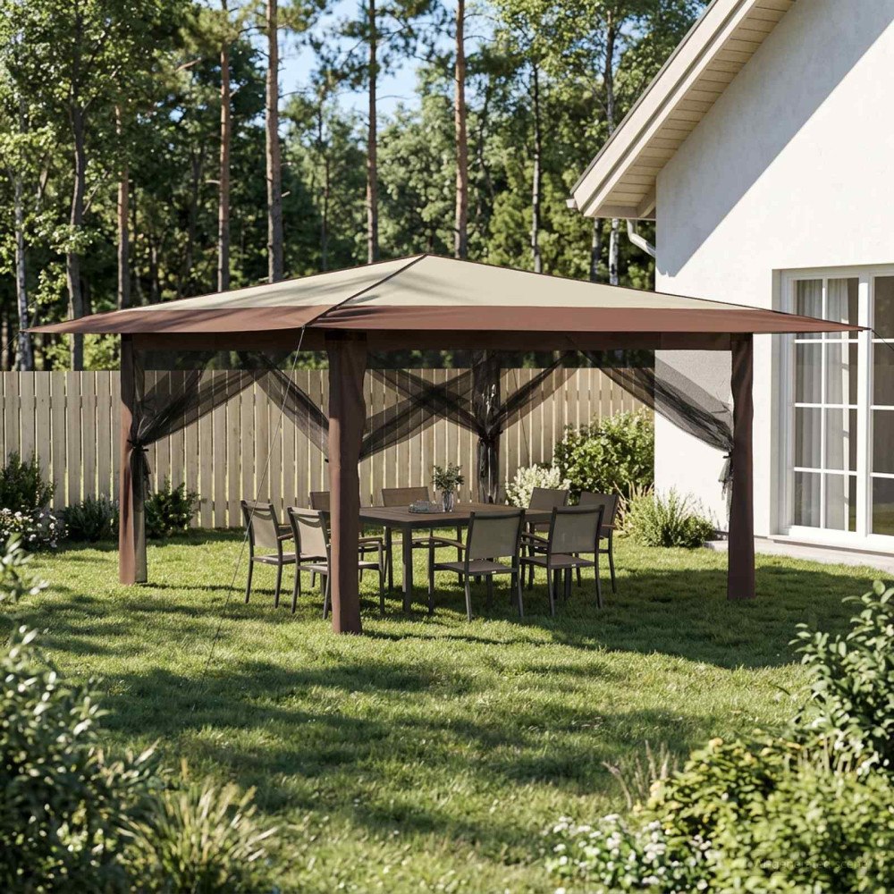 vidaXL Gazebo med 4 väggar 4 x 4 m Kräm och brun
