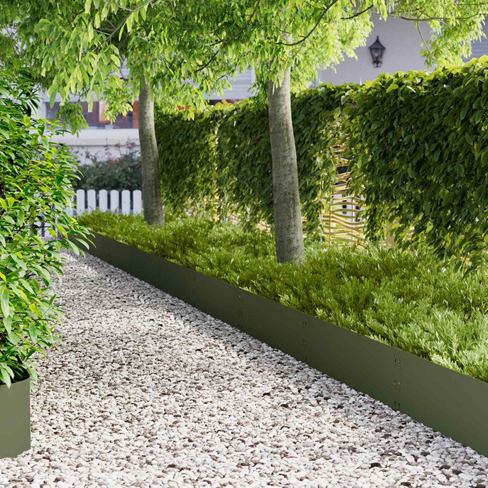 vidaXL Kant för gräsmatta 10 st 100 x 30 cm Stål Olivgrön