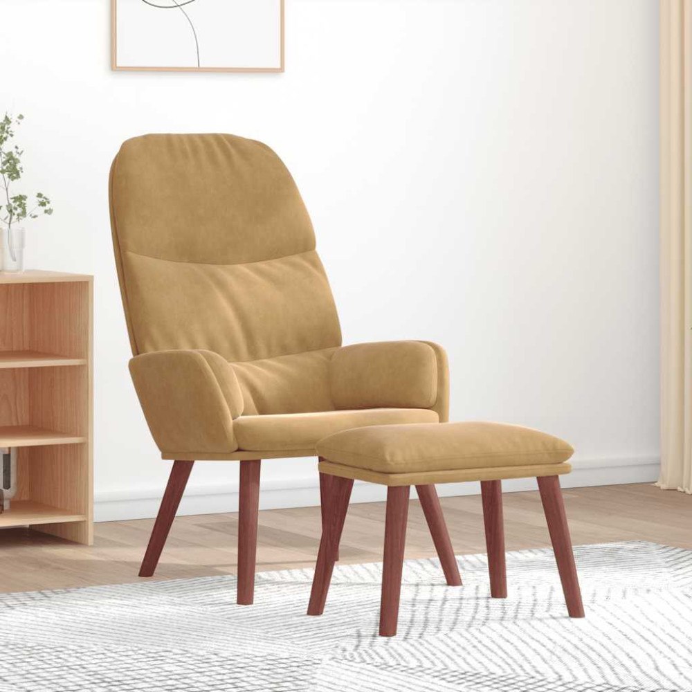 vidaXL Vilstol med fotpall brun sammet