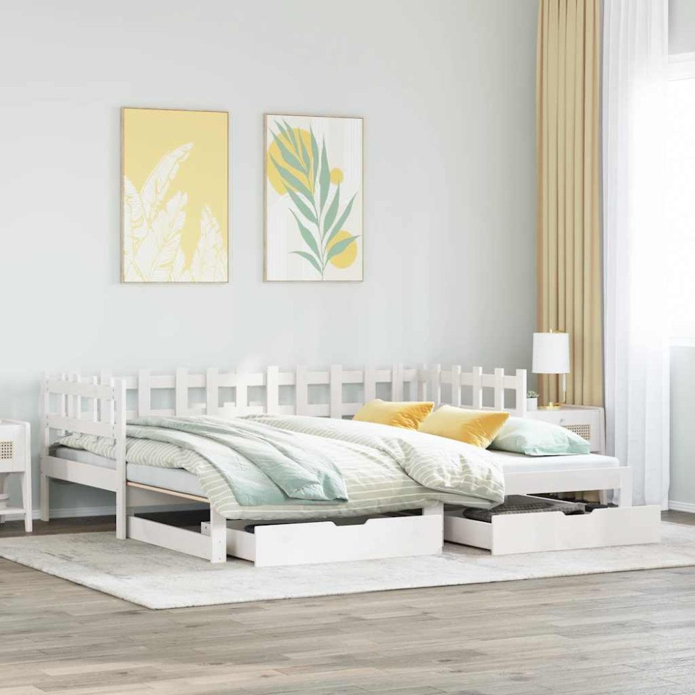vidaXL Dagbädd utdragbar med lådor utan madrass vit 90x190 cm