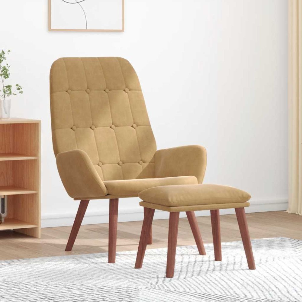 vidaXL Vilstol med fotpall brun sammet