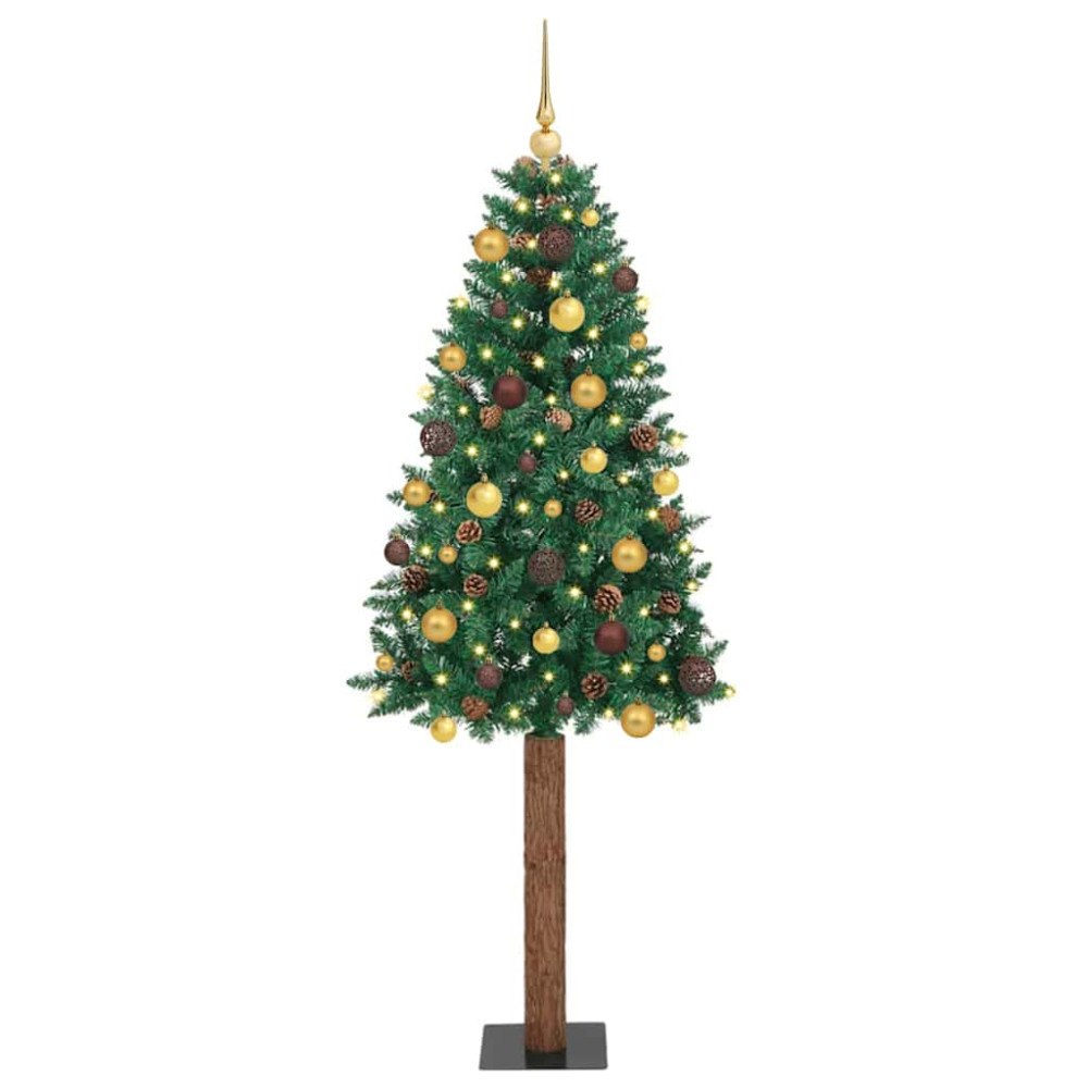vidaXL Smal julgran med 300 LED-lampor Grön 210 cm PVC och solid furu