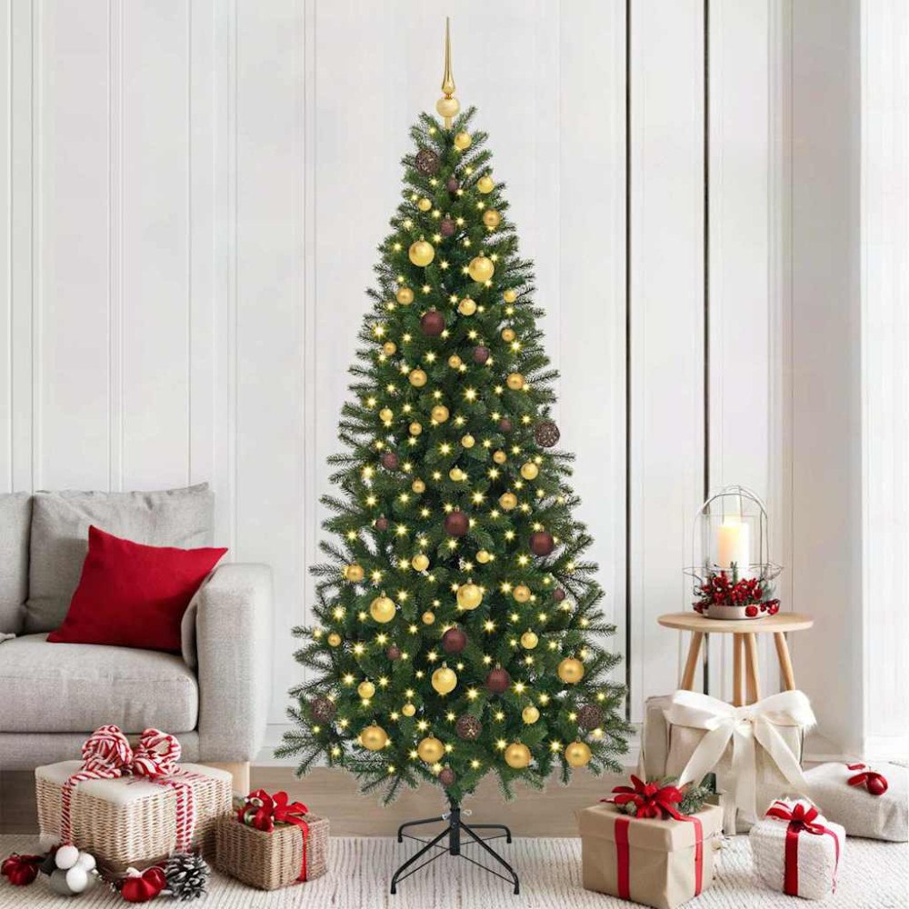 vidaXL Konstgjord julgran med 300 LED-lampor Grön 210 cm PE och PVC