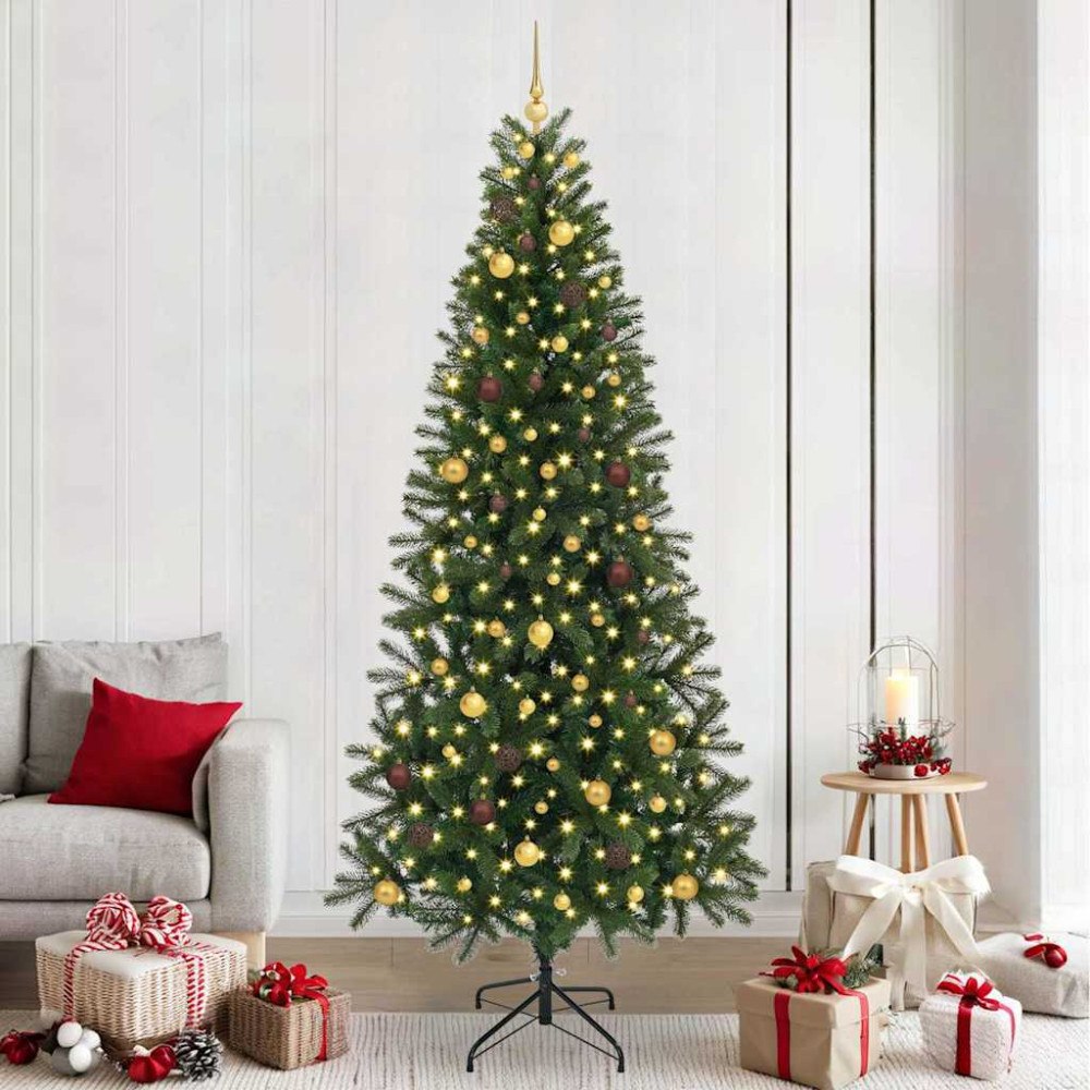 vidaXL Konstgjord julgran med 300 LED-lampor Grön 240 cm PE och PVC