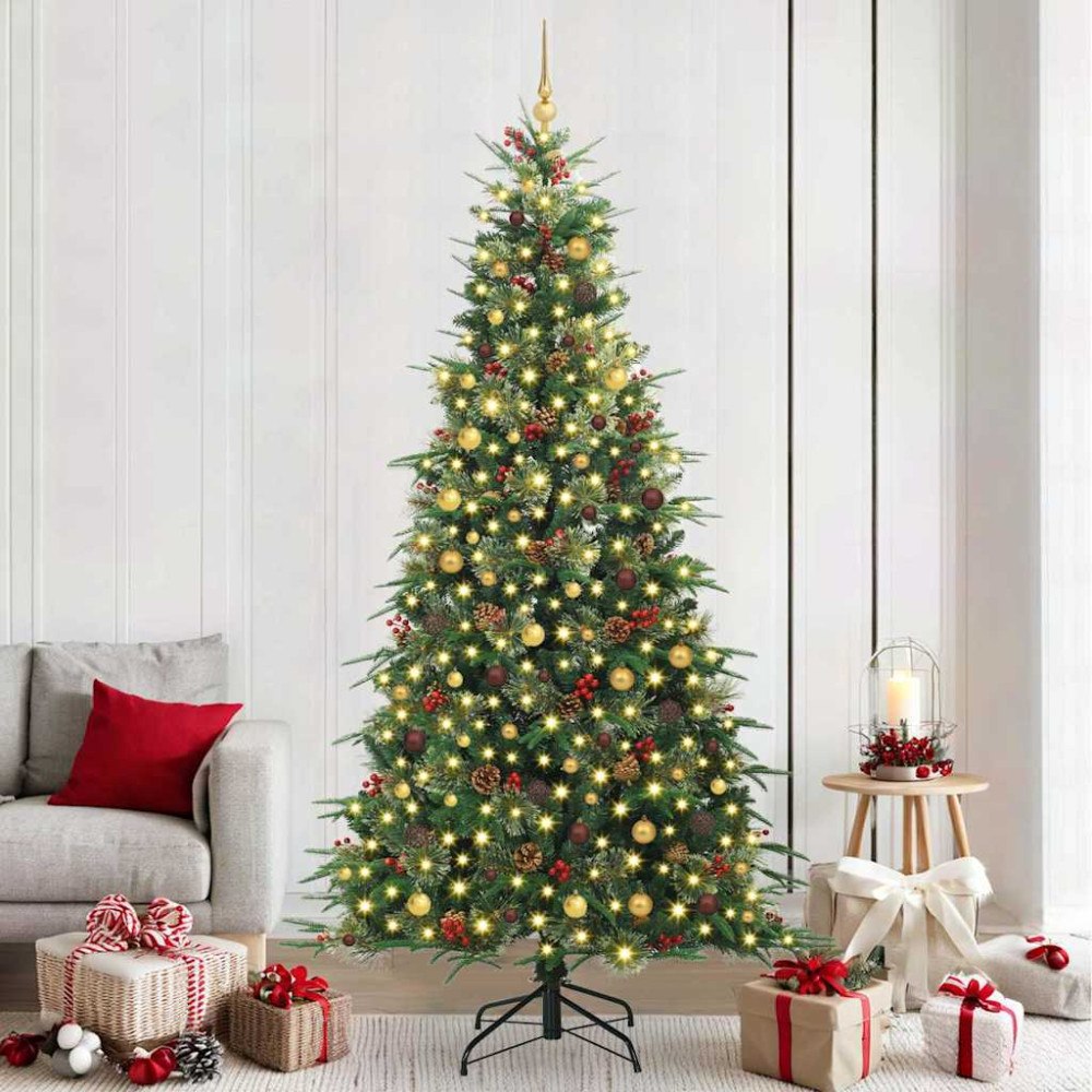 vidaXL Plast Hingad Julgran med 300 LED-lampor Grön 240 cm PE och PVC