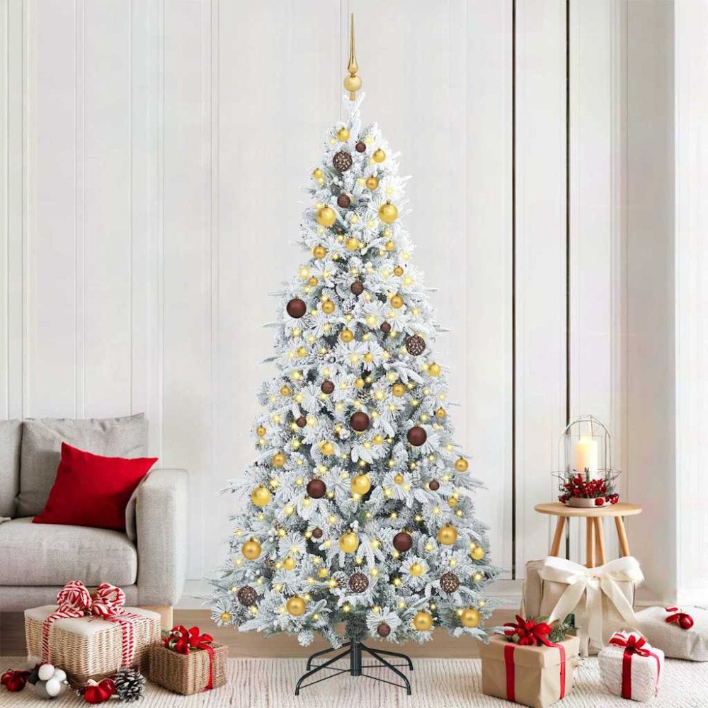 vidaXL Plast Hingad Julgran med 300 LED-lampor Vit 210 cm PE och PVC