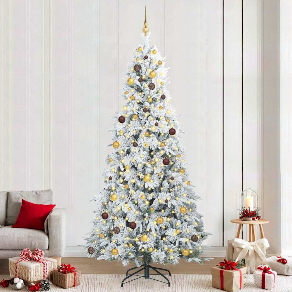 vidaXL Plast Hingad Julgran med 300 LED-lampor Vit 240 cm PE och PVC