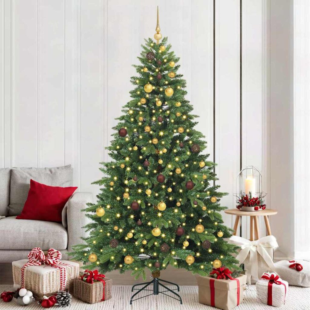 vidaXL Konstgjord julgran med 300 LED-lampor Grön 210 cm PE och PVC