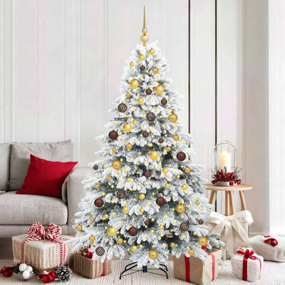vidaXL Konstgjord julgran med 300 LED-lampor Vit 180 cm PE och PVC