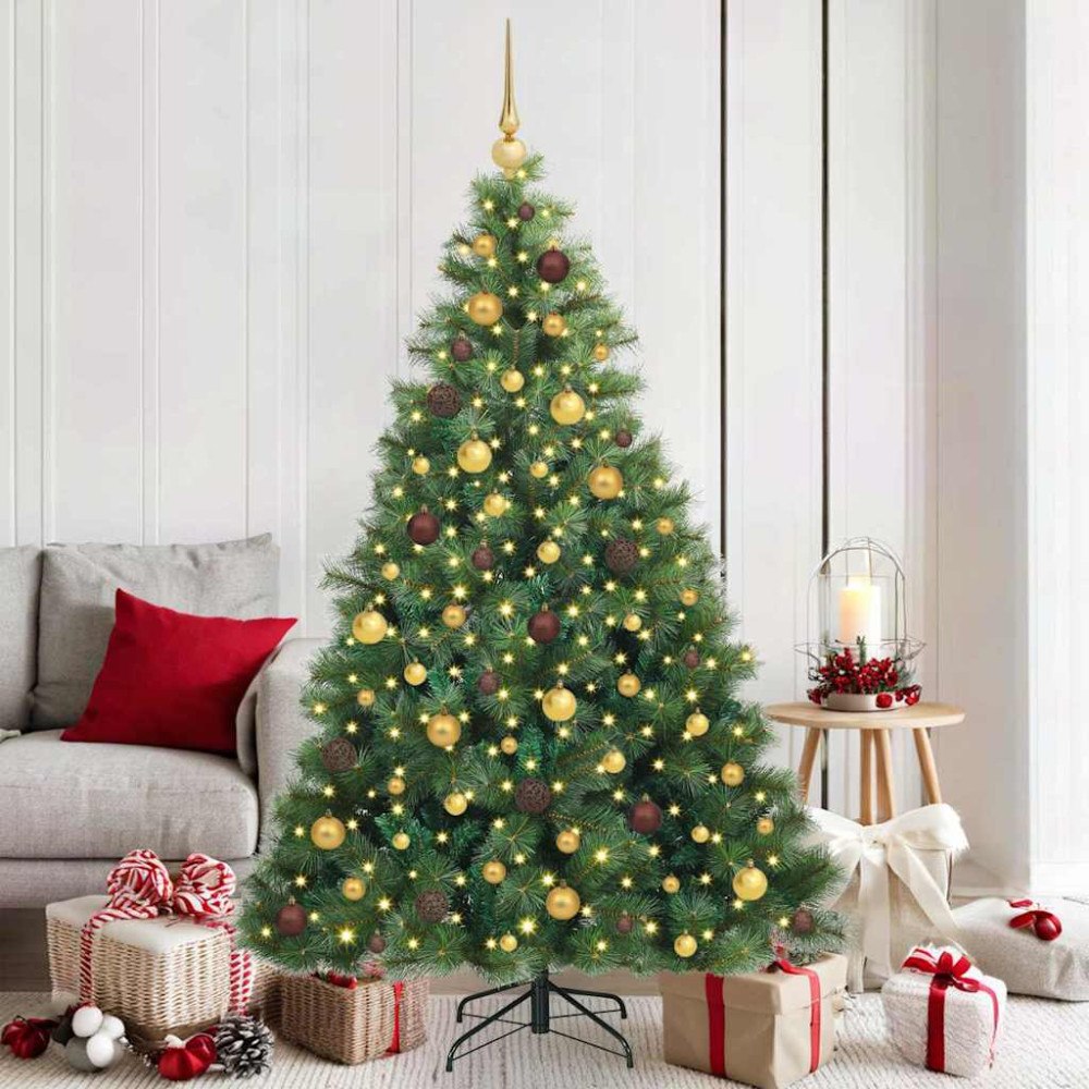 vidaXL Konstgjord julgran med 300 LED-lampor Grön 180 cm PE och PVC