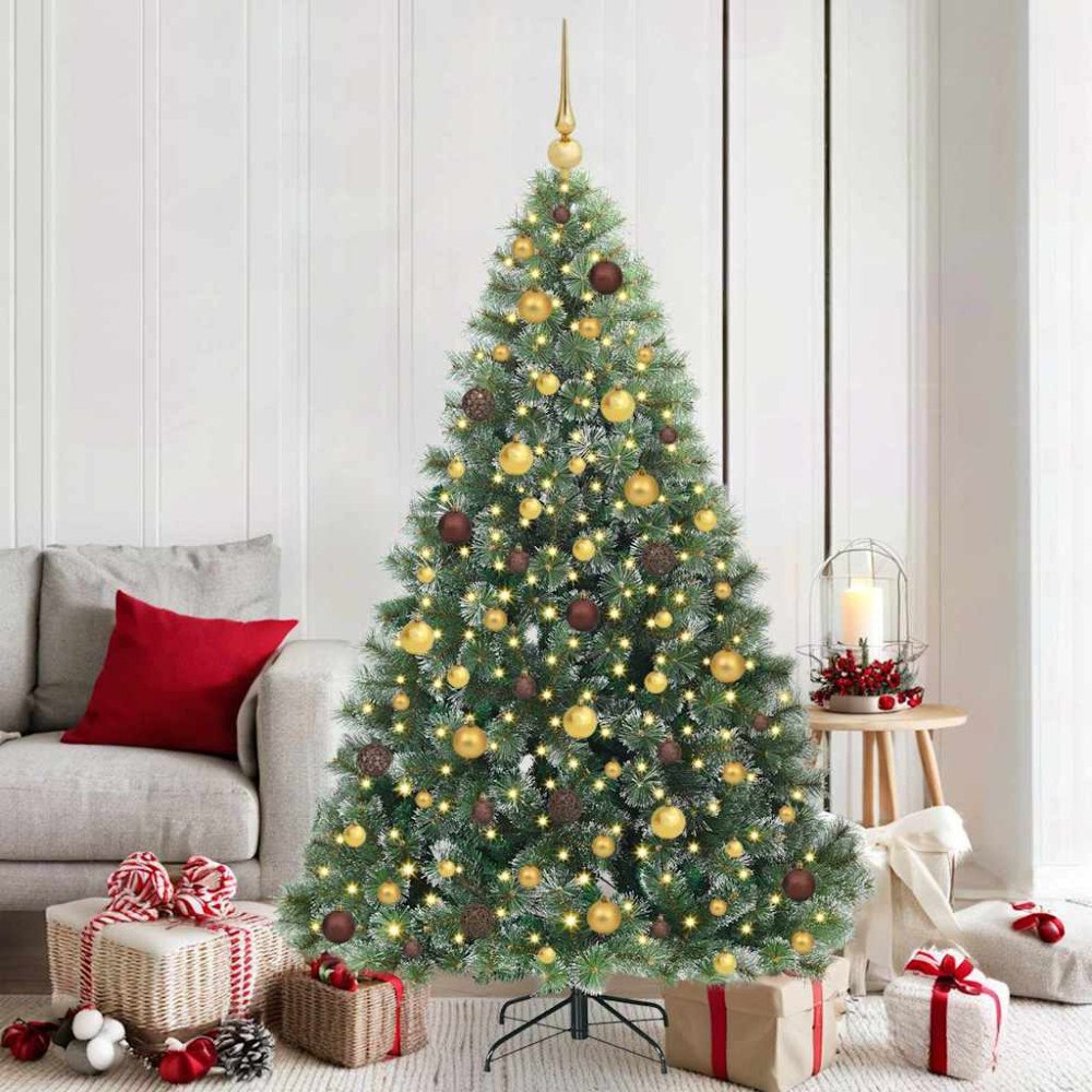 vidaXL Konstgjord julgran med 300 LED-lampor Grön 180 cm PE och PVC