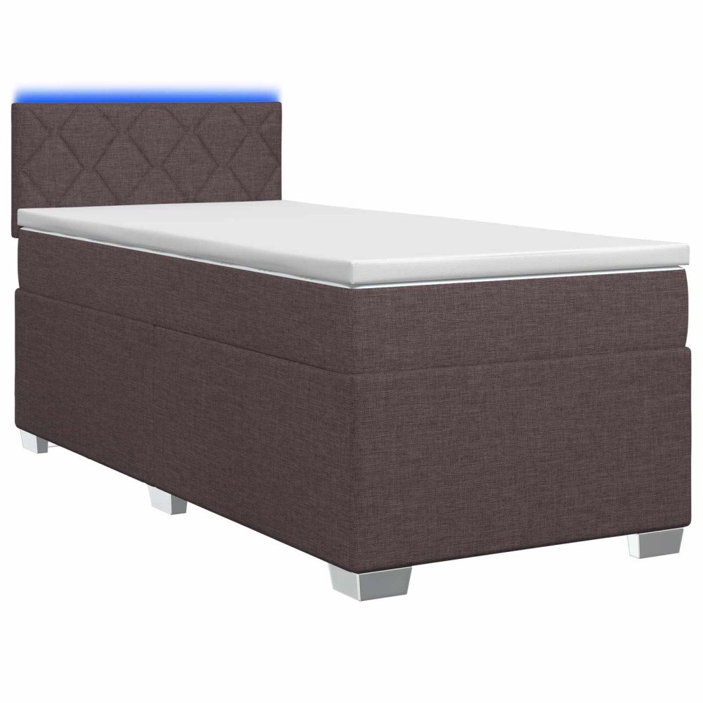 vidaXL Boxspring säng med madrass och LED Mörkbrun 80 x 200 cm Tyg