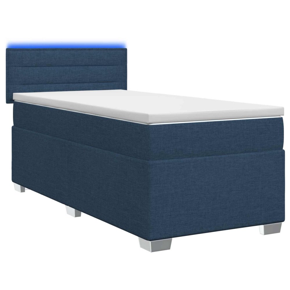 vidaXL Boxspring säng med madrass och LED Blå 90 x 190 cm Tyg
