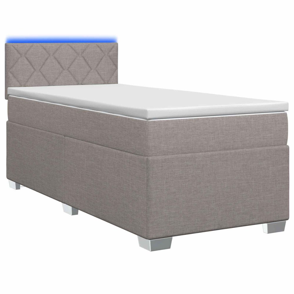 vidaXL Boxspring säng med madrass och LED Taupe 100 x 200 cm Tyg