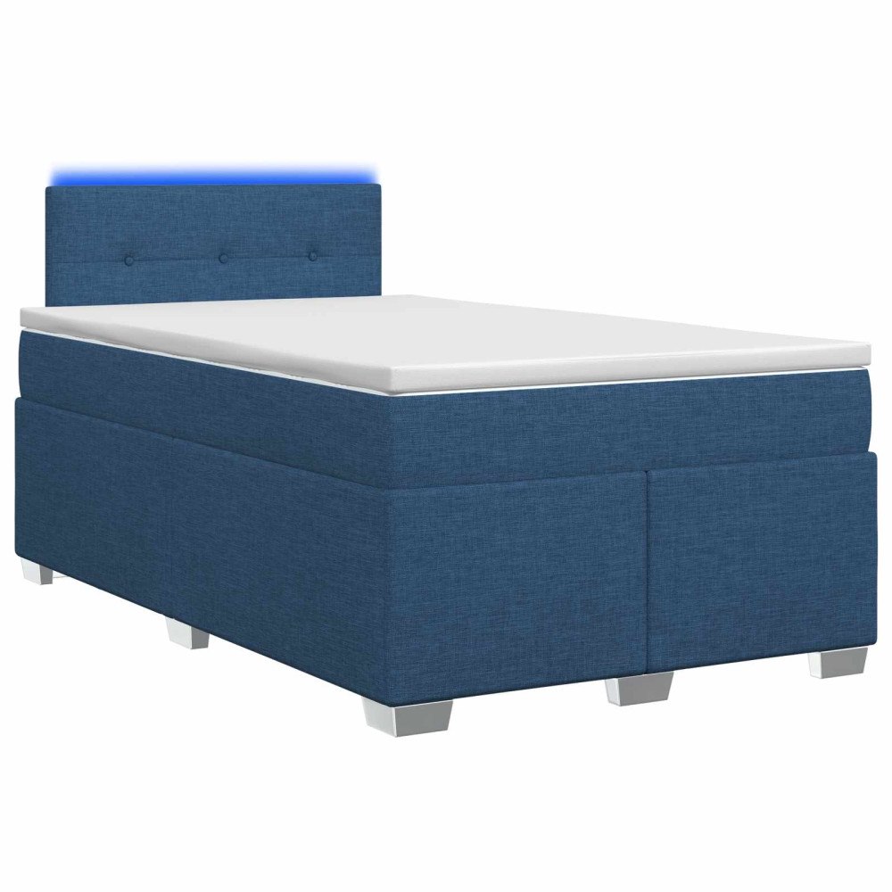 vidaXL Boxspring säng med madrass och LED Blå 120 x 200 cm Tyg