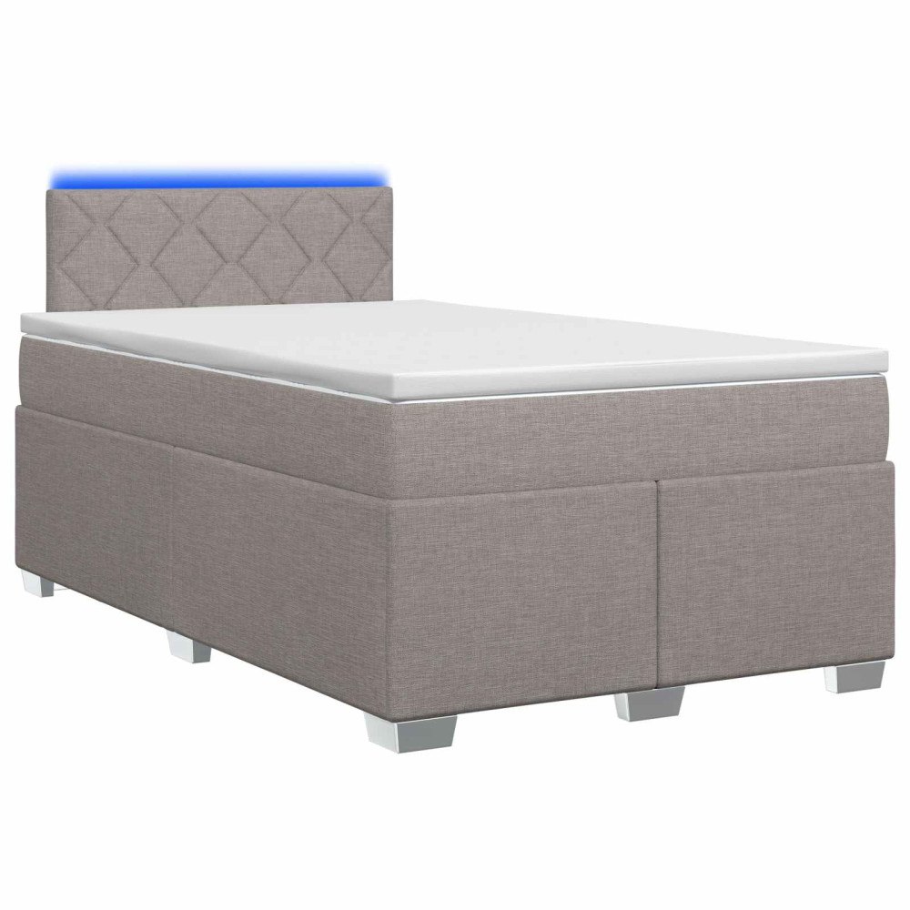 vidaXL Boxspring säng med madrass och LED Taupe 120 x 200 cm Tyg