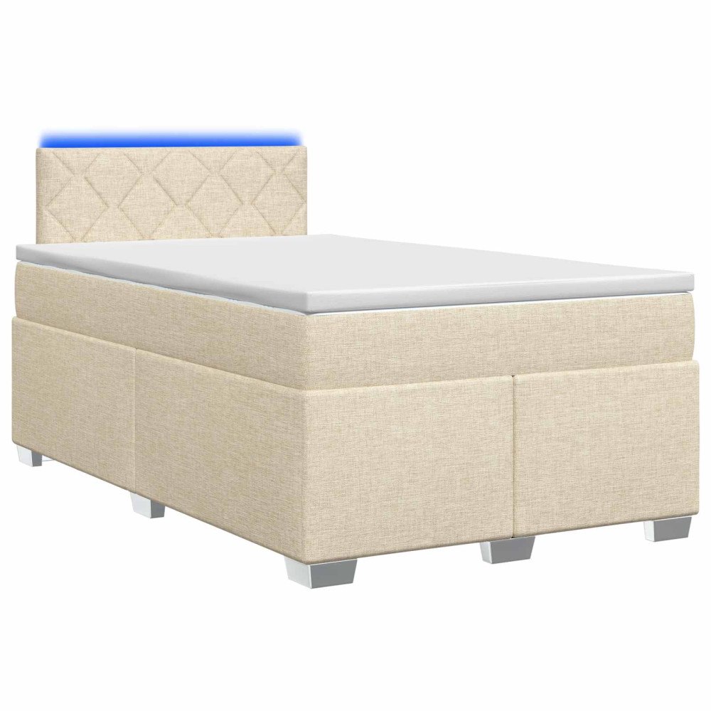 vidaXL Boxspring säng med madrass och LED Gräddvit 120 x 200 cm Tyg