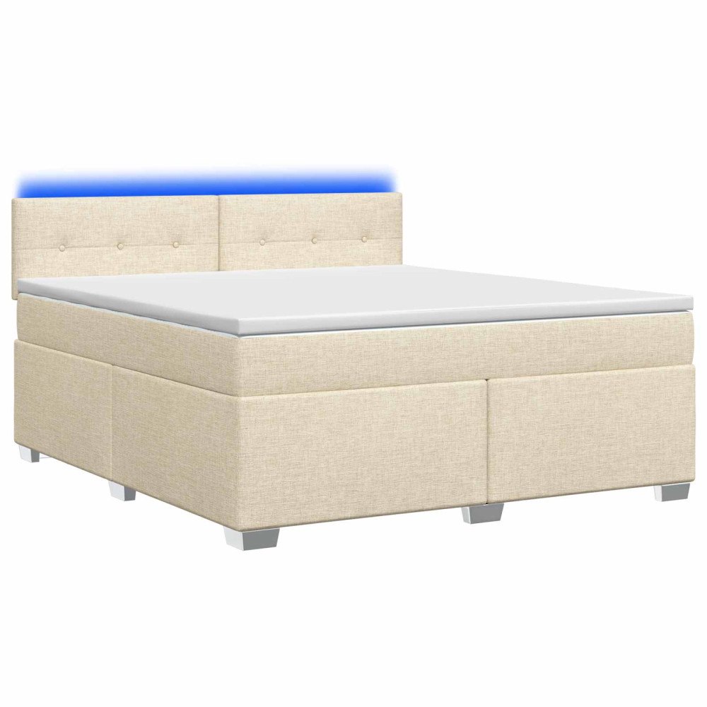 vidaXL Boxspring säng med madrass och LED Gräddvit 160 x 200 cm Tyg