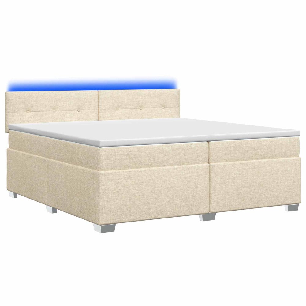 vidaXL Boxspring säng med madrass och LED Gräddvit 200 x 200 cm Tyg