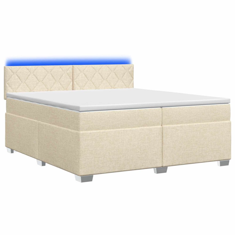 vidaXL Boxspring säng med madrass och LED Gräddvit 200 x 200 cm Tyg