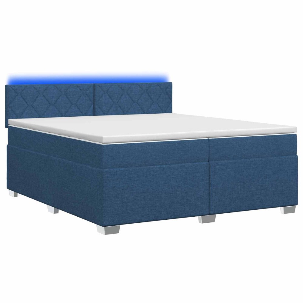vidaXL Boxspring säng med madrass och LED Blå 200 x 200 cm Tyg